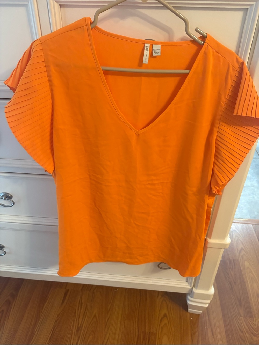 Cato V-Neck Orange Pleated Flutter Sleeve Blouse